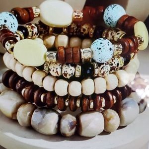 Line Bohemian Mixed Cream & Brown Layering Bracelet Set